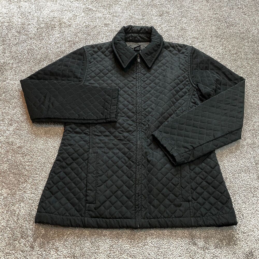 Geoffrey Beene Sport Quilted Jacket Womens Medium Black Full Zip Pockets Collar
